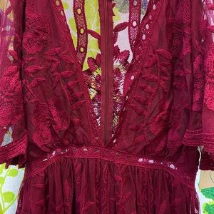 Embroidered romper with 1/4 sleeves and skirt